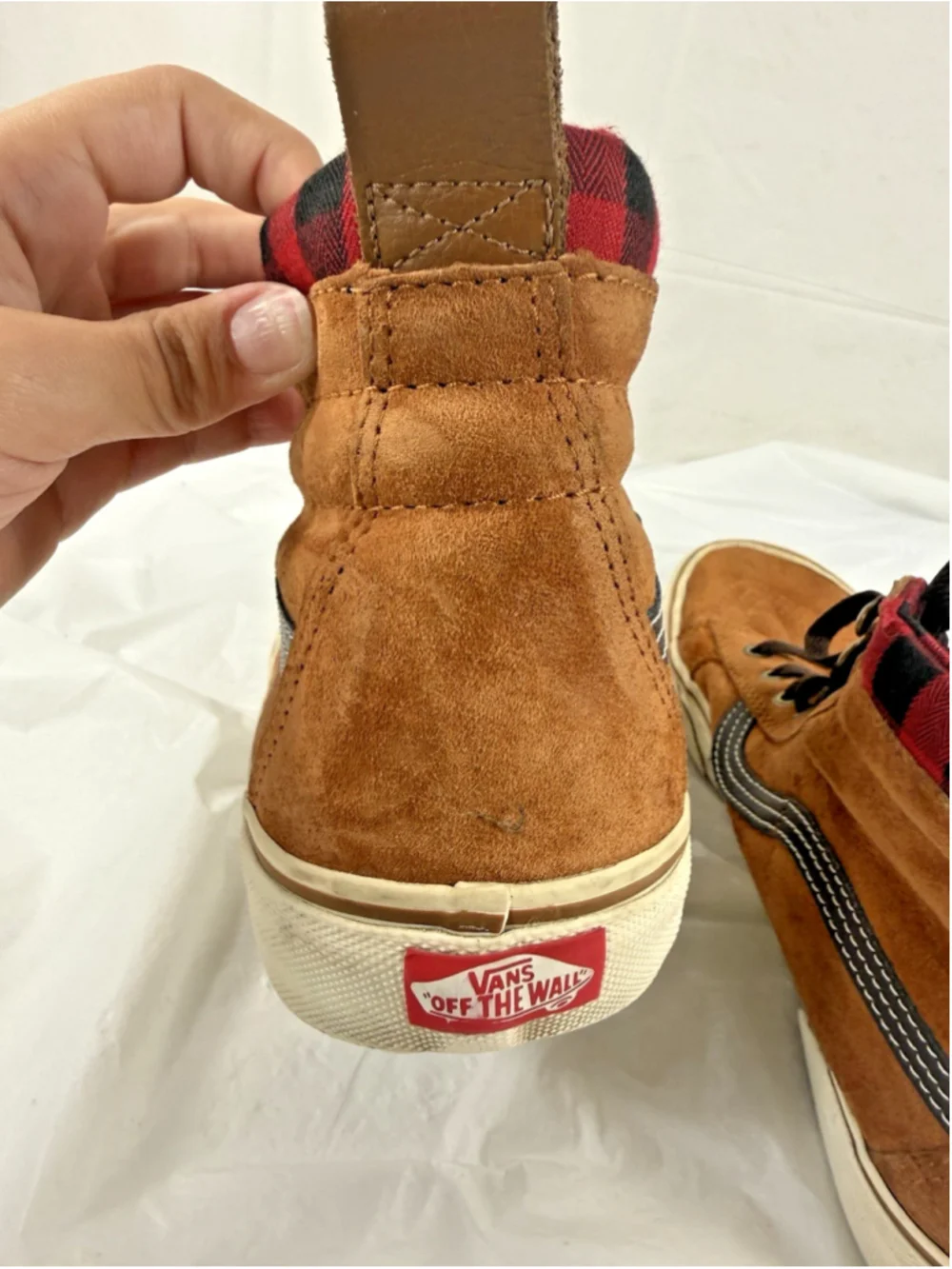 VANS SK8-Hi MTE Sneaker Boots Brown Suede Red Plaid Flannel Lined Mens Sz 10